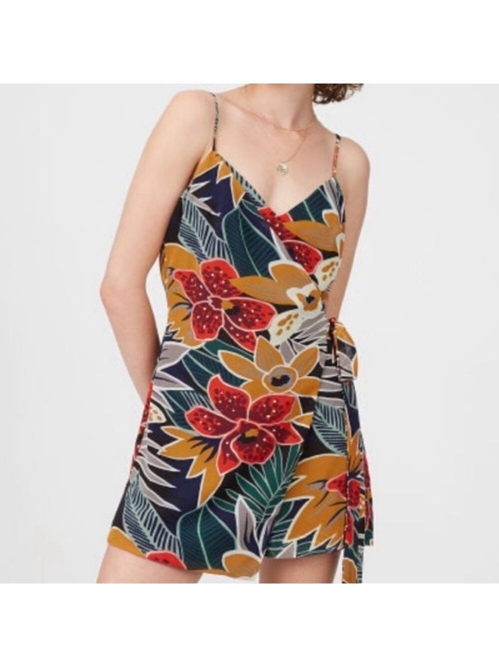 NWT Club Monaco Saxona Tropical Print Floral Wrap Romper, Size 0